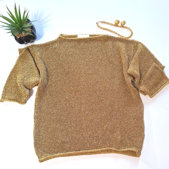 Cache Gold Shiny Glitter Mesh Top - Picture 16 of 16